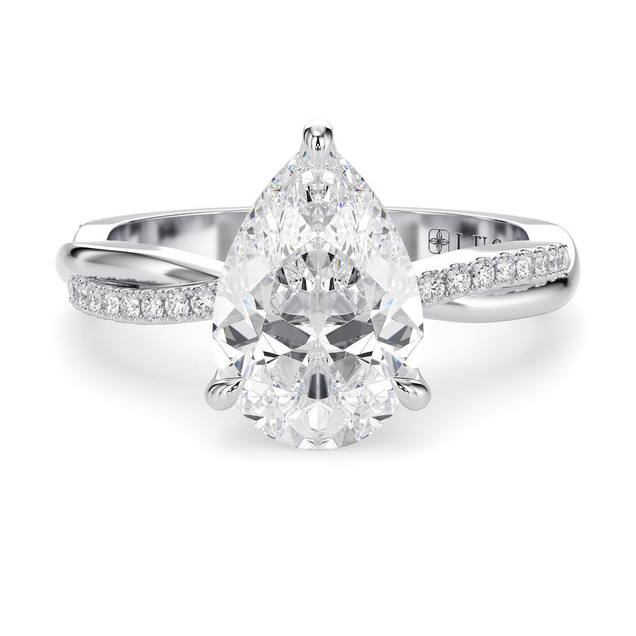 Load image into Gallery viewer, LUCCE Twisting Pear Pavé Diamond Engagement Ring with Petal Prongs in Gold or Platinum
