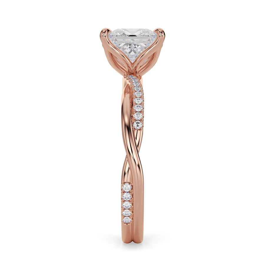 Load image into Gallery viewer, LUCCE Twisting Princess Pavé Diamond Engagement Ring with Petal Prongs in Gold or Platinum
