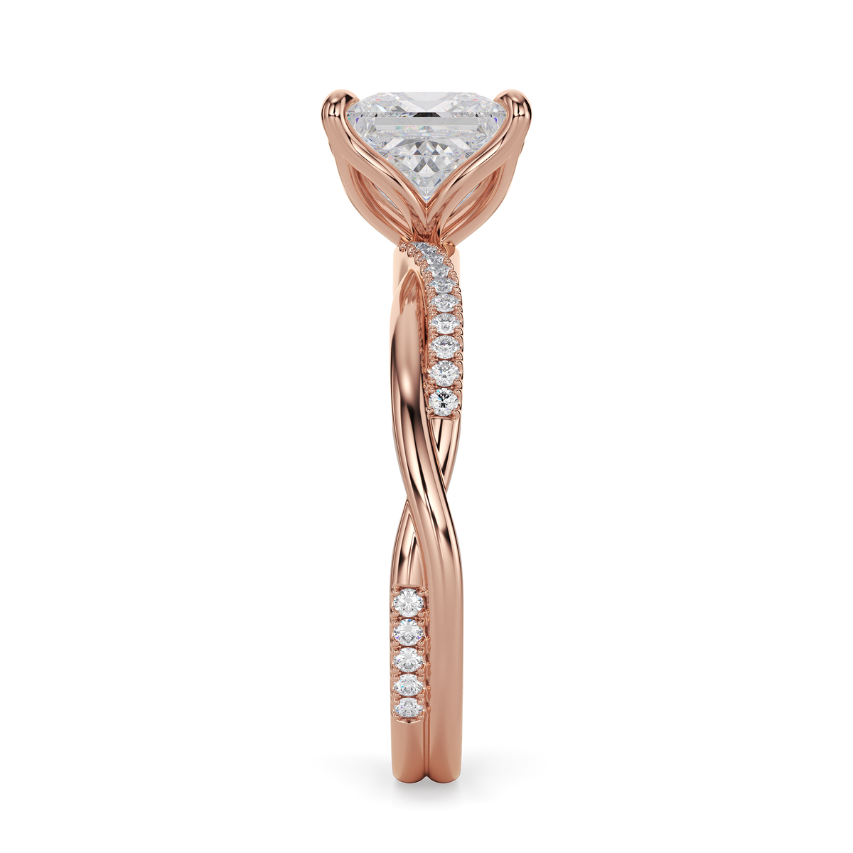 Load image into Gallery viewer, LUCCE Twisting Cushion Pavé Diamond Engagement Ring with Petal Prongs in Gold or Platinum
