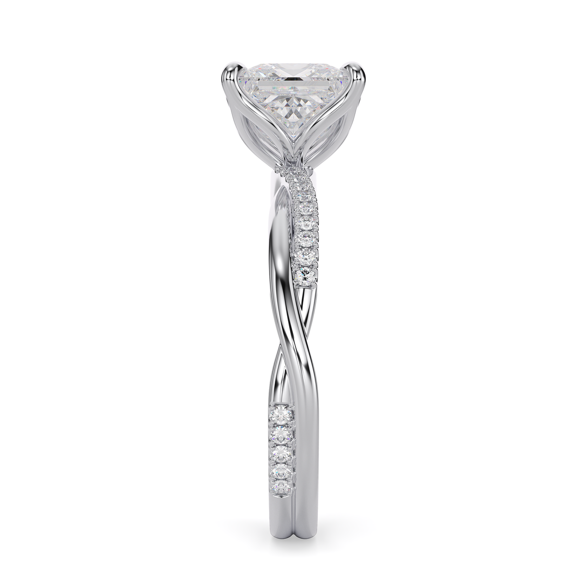 Load image into Gallery viewer, LUCCE Twisting Cushion Pavé Diamond Engagement Ring with Petal Prongs in Gold or Platinum
