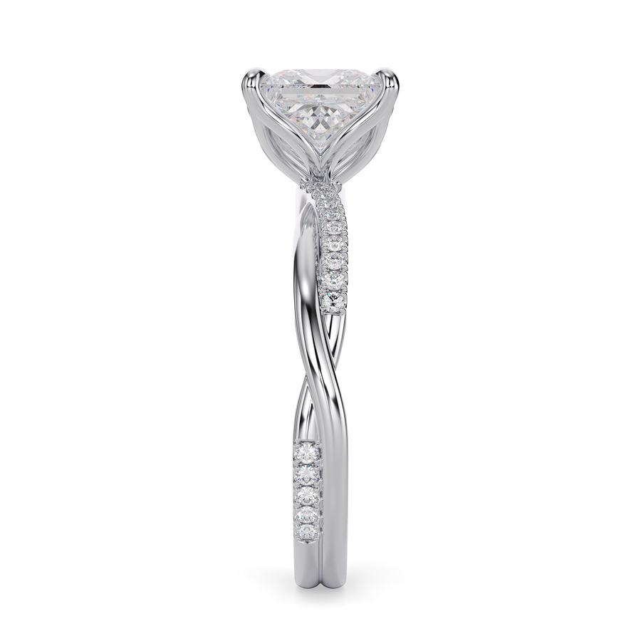 Load image into Gallery viewer, LUCCE Twisting Cushion Pavé Diamond Engagement Ring with Petal Prongs in Gold or Platinum

