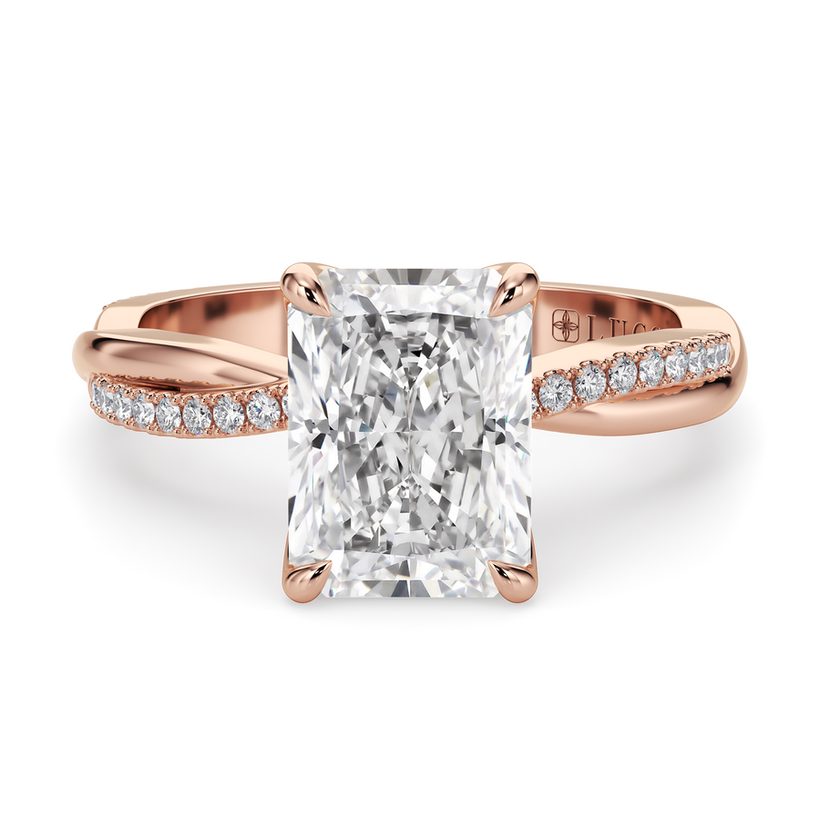 Load image into Gallery viewer, LUCCE Twisting Radiant Pave Diamond Engagement Ring with Petal Prongs in Gold or Platinum
