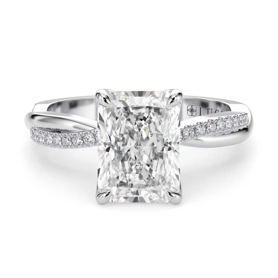 Load image into Gallery viewer, LUCCE Twisting Radiant Pave Diamond Engagement Ring with Petal Prongs in Gold or Platinum
