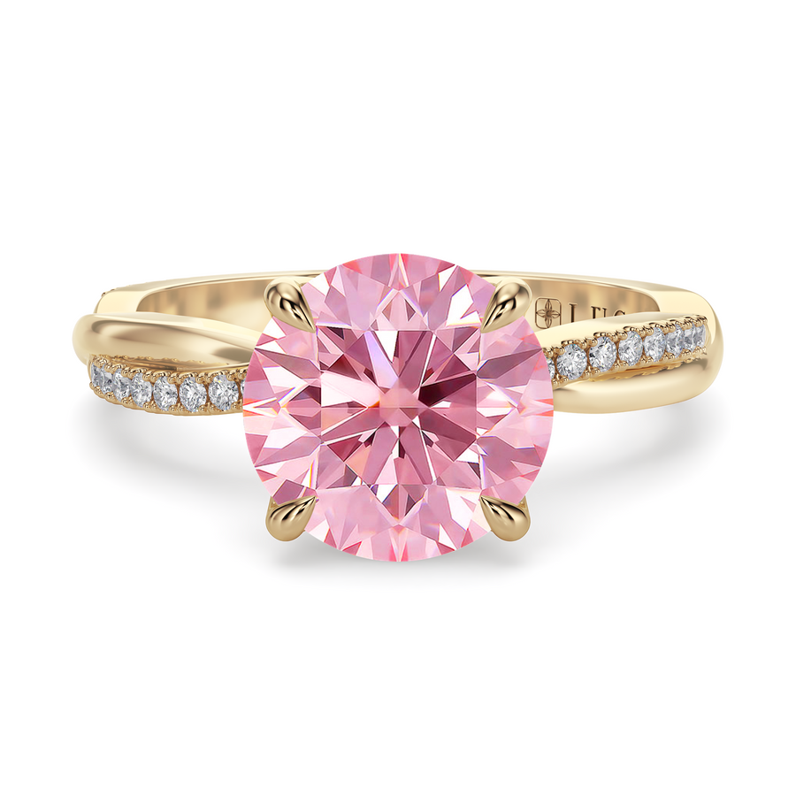 Load image into Gallery viewer, LUCCE Twisting Pavé Round Pink Diamond Engagement Ring with Petal Prongs in Gold or Platinum
