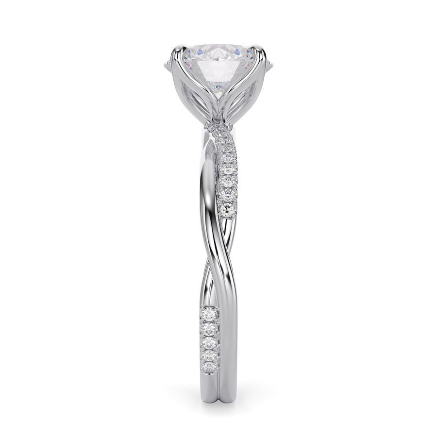 Load image into Gallery viewer, LUCCE Twisting Pavé Round Diamond Engagement Ring with Petal Prongs in Gold or Platinum
