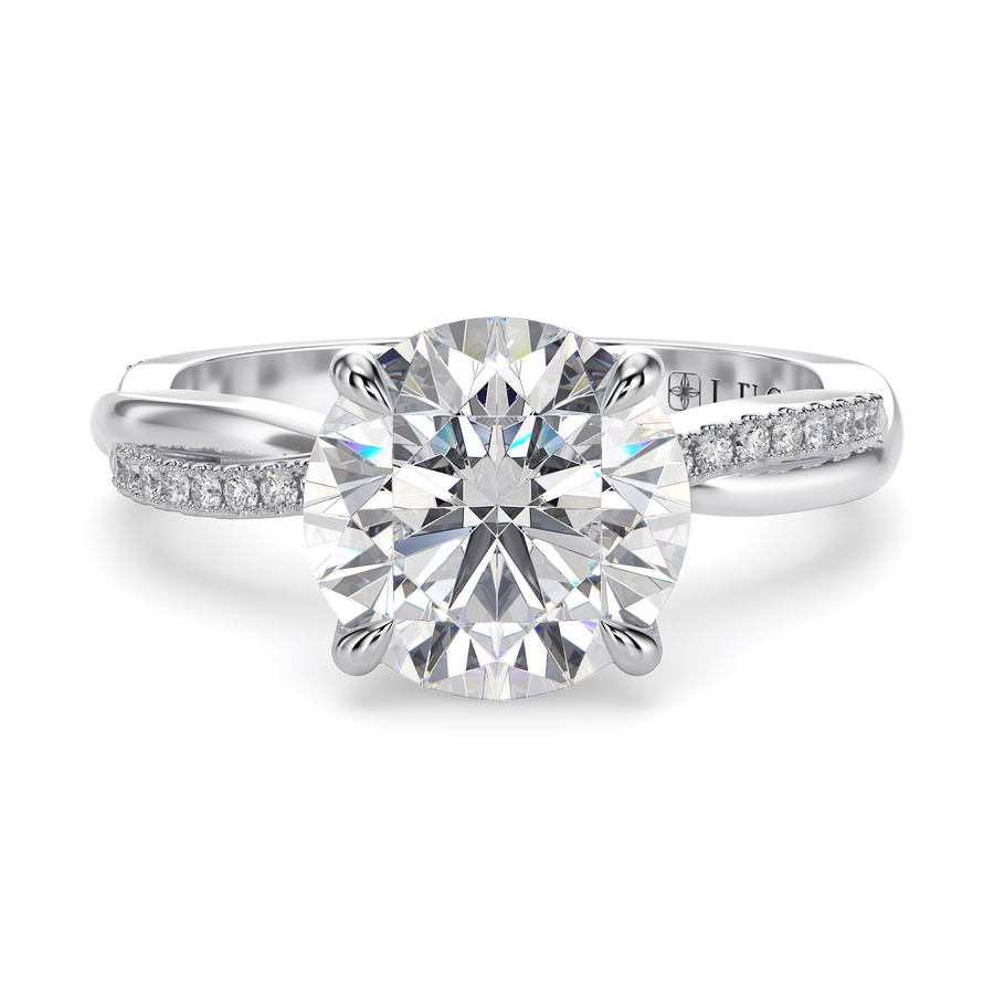 Load image into Gallery viewer, LUCCE Twisting Pavé Round Diamond Engagement Ring with Petal Prongs in Gold or Platinum
