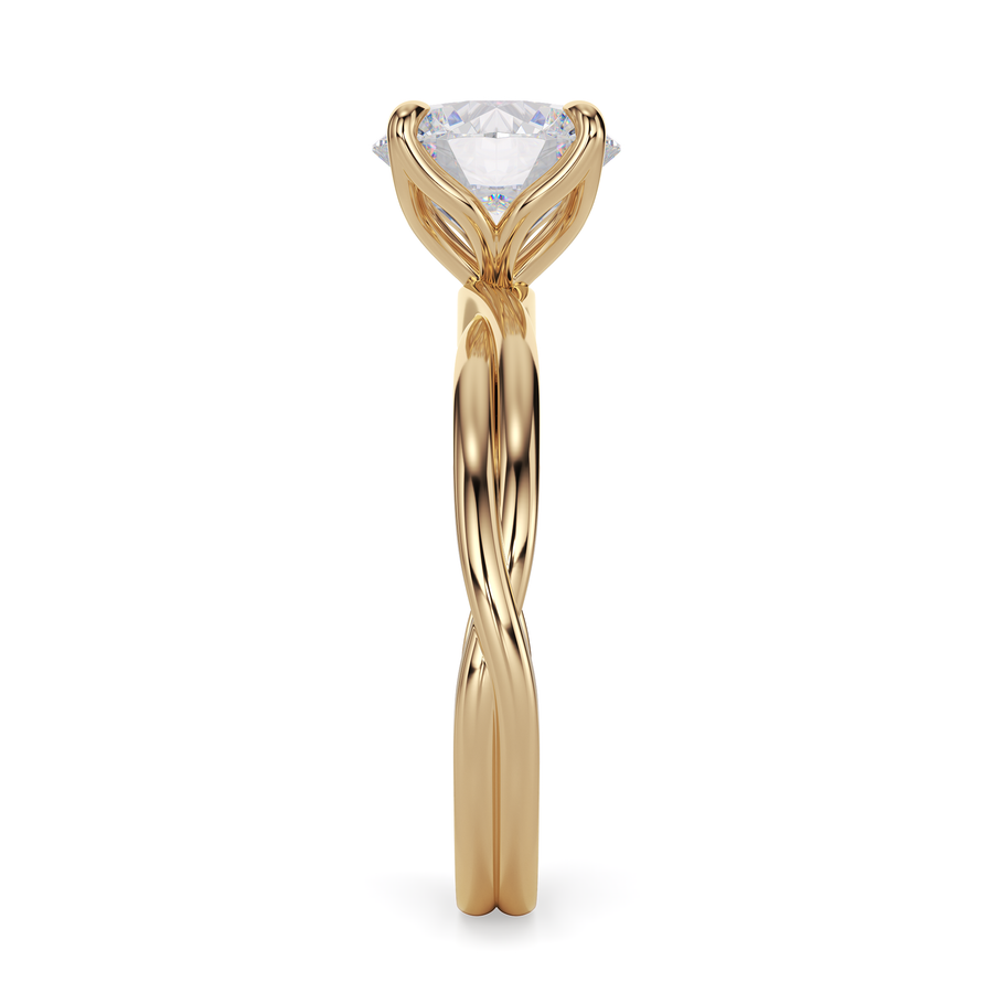 Load image into Gallery viewer, LUCCE Twisting Round Solitaire Diamond Engagement Ring with Petal Prongs in Gold or Platinum
