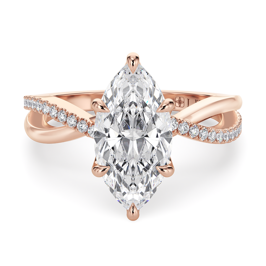 Load image into Gallery viewer, LUCCE Infinity Twisting Marquise Pavé Diamond Engagement Ring with Petal Prongs in Gold or Platinum
