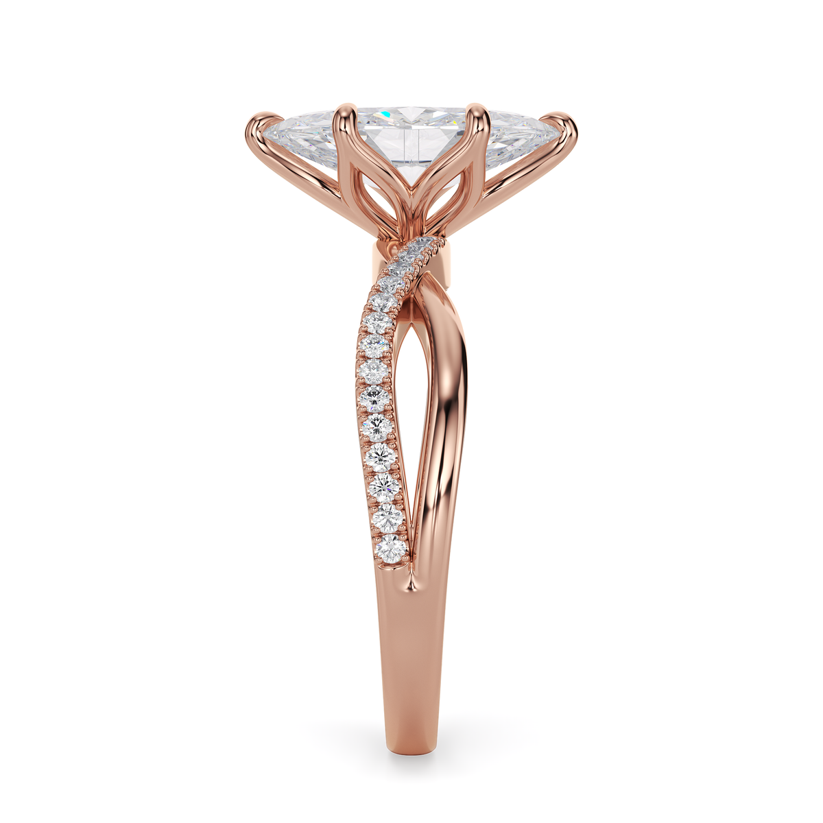 Load image into Gallery viewer, LUCCE Infinity Twisting Marquise Pavé Diamond Engagement Ring with Petal Prongs in Gold or Platinum
