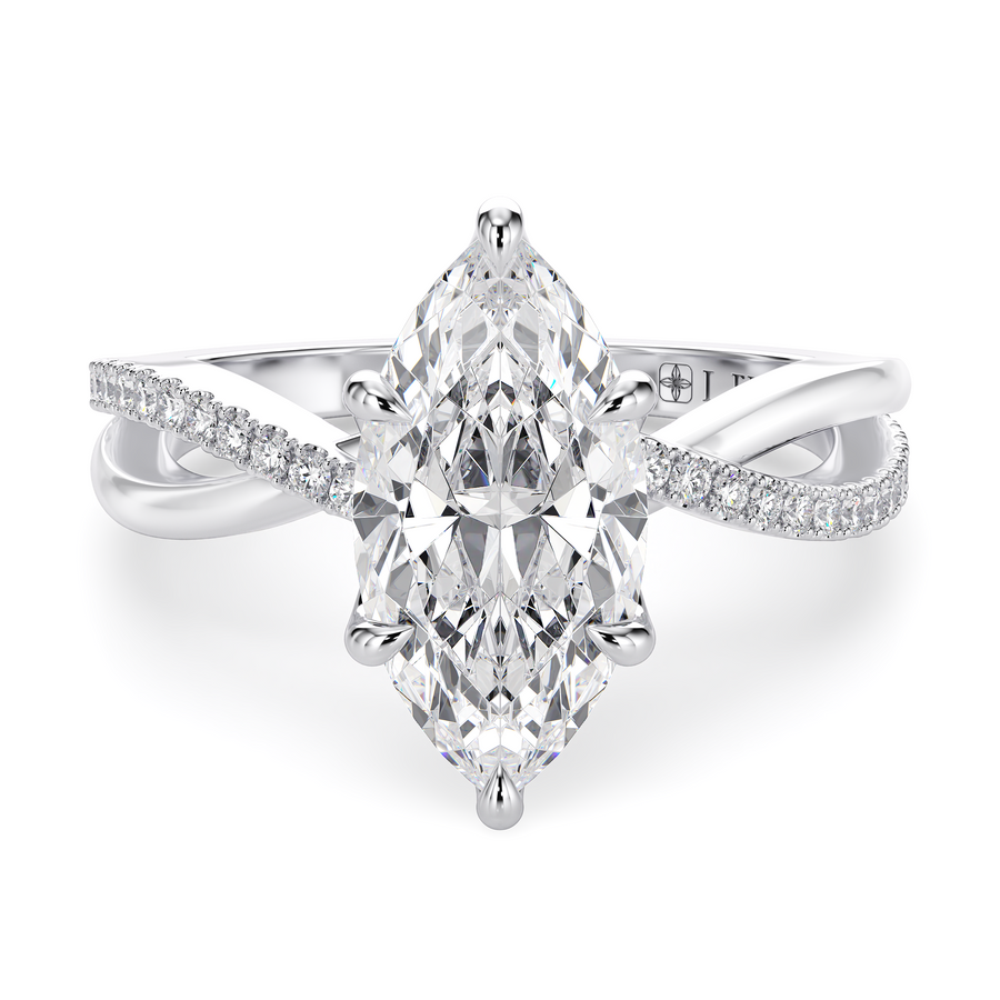 Load image into Gallery viewer, LUCCE Infinity Twisting Marquise Pavé Diamond Engagement Ring with Petal Prongs in Gold or Platinum
