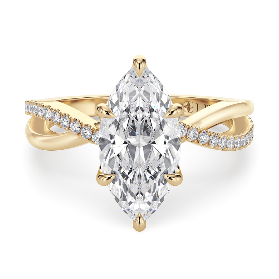 Load image into Gallery viewer, LUCCE Infinity Twisting Marquise Pavé Diamond Engagement Ring with Petal Prongs in Gold or Platinum
