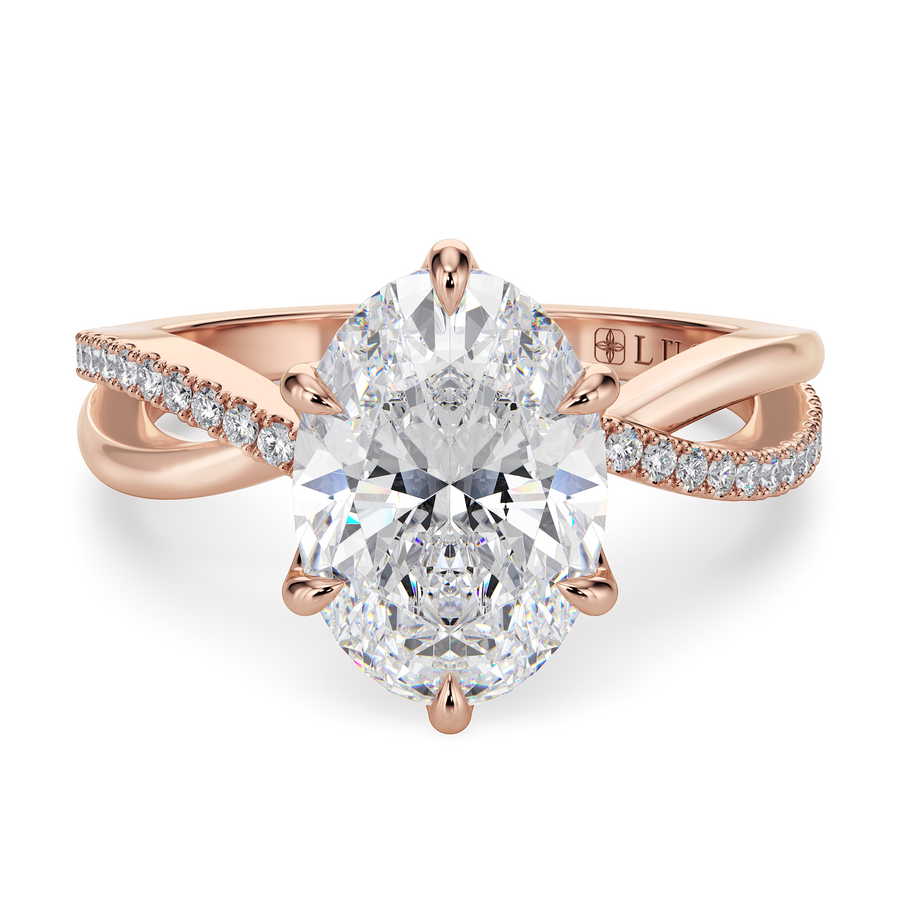 Load image into Gallery viewer, LUCCE Infinity Twisting Pavé Oval  Diamond Engagement Ring with Petal Prongs in Gold or Platinum
