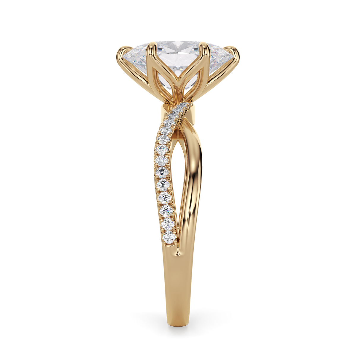 Load image into Gallery viewer, LUCCE Infinity Twisting Pavé Oval  Diamond Engagement Ring with Petal Prongs in Gold or Platinum
