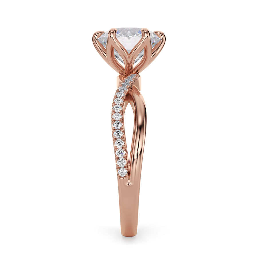 Load image into Gallery viewer, LUCCE Infinity Twisting Pavé Round Diamond with Petal Prongs in Gold or Platinum
