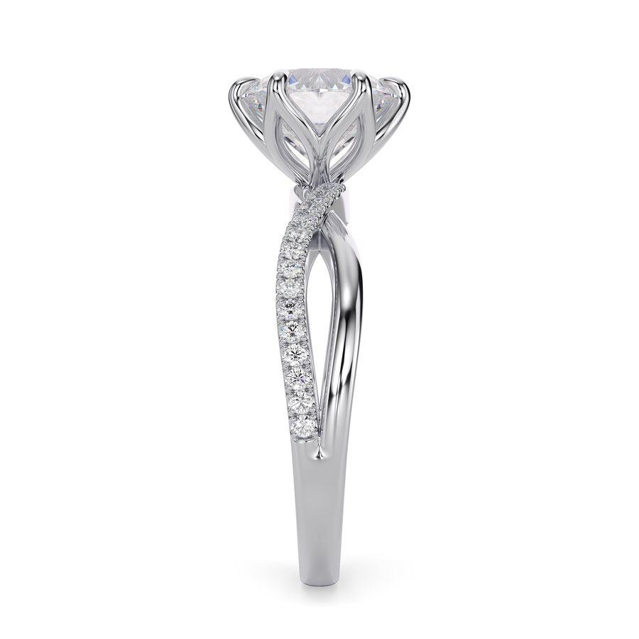 Load image into Gallery viewer, LUCCE Infinity Twisting Pavé Round Diamond with Petal Prongs in Gold or Platinum
