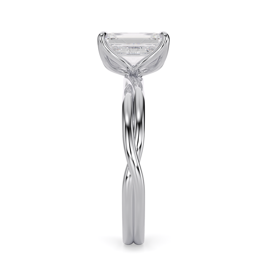 Load image into Gallery viewer, LUCCE Twisting Radiant Solitaire Diamond Engagement Ring with Petal Prongs in Gold or Platinum
