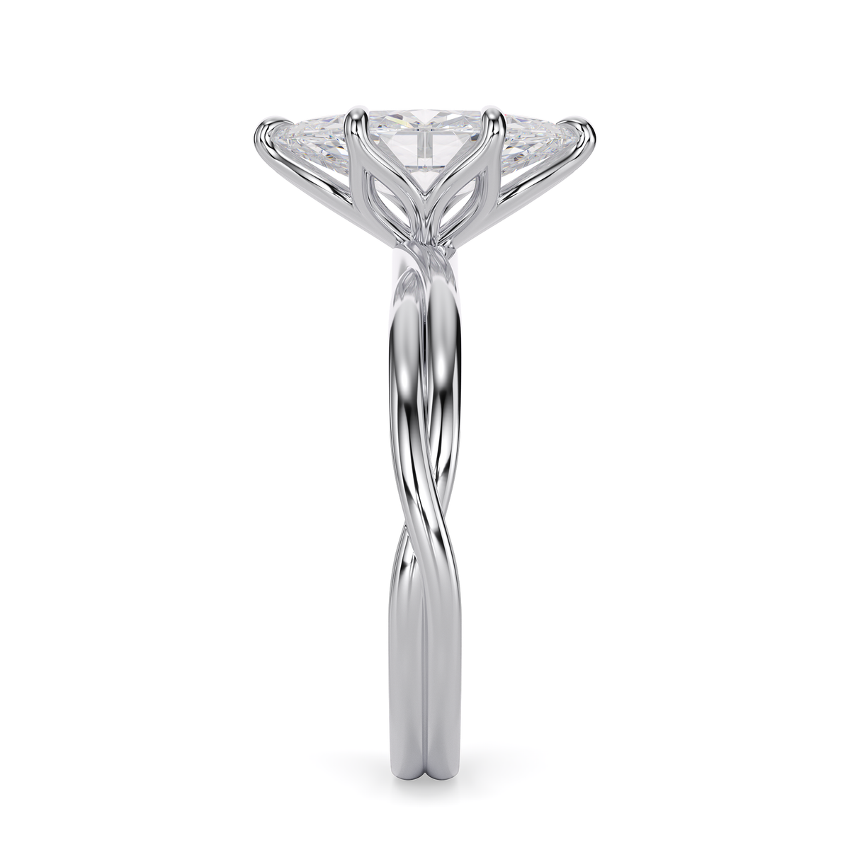 Load image into Gallery viewer, LUCCE Twisting Marquise Solitaire Diamond Engagement Ring with Petal Prongs in Gold or Platinum
