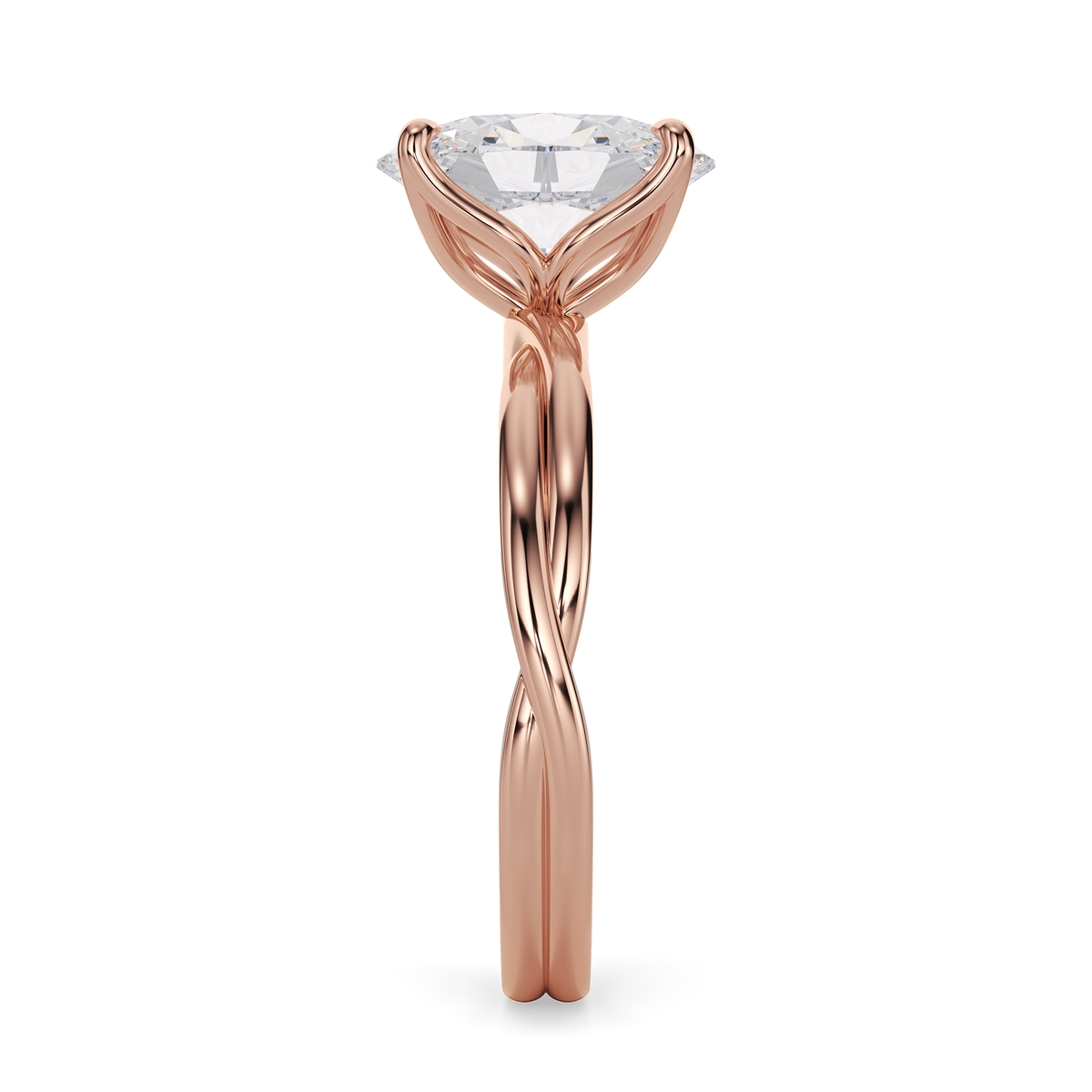Load image into Gallery viewer, LUCCE Twisting Solitaire Oval  Diamond Engagement Ring with Petal Prongs in Gold or Platinum

