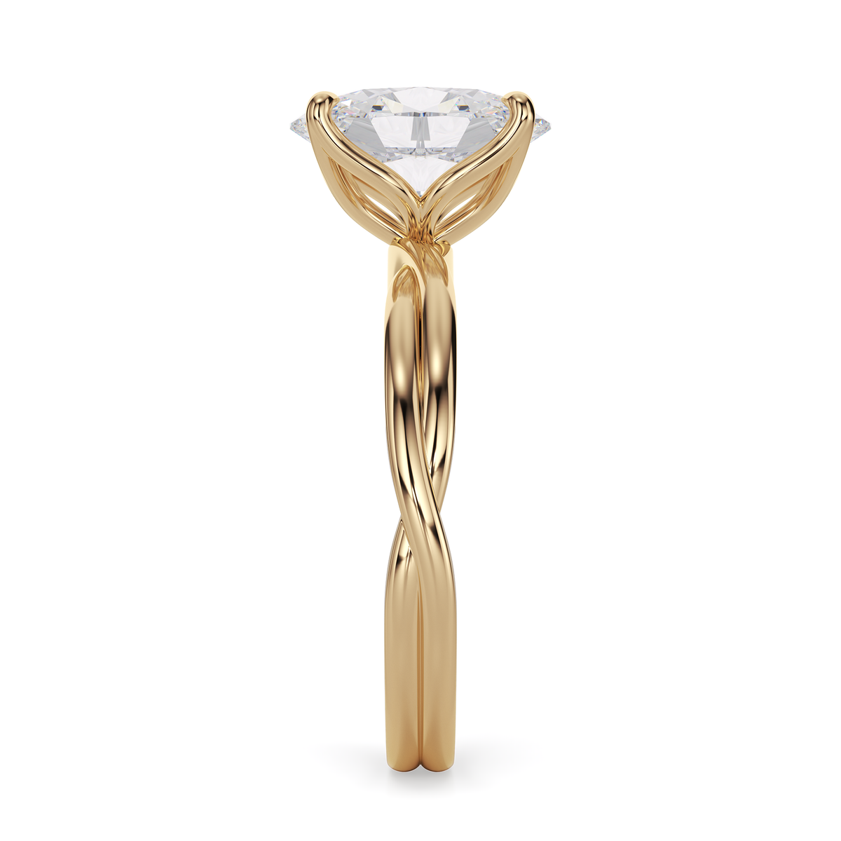 Load image into Gallery viewer, LUCCE Twisting Solitaire Oval  Diamond Engagement Ring with Petal Prongs in Gold or Platinum
