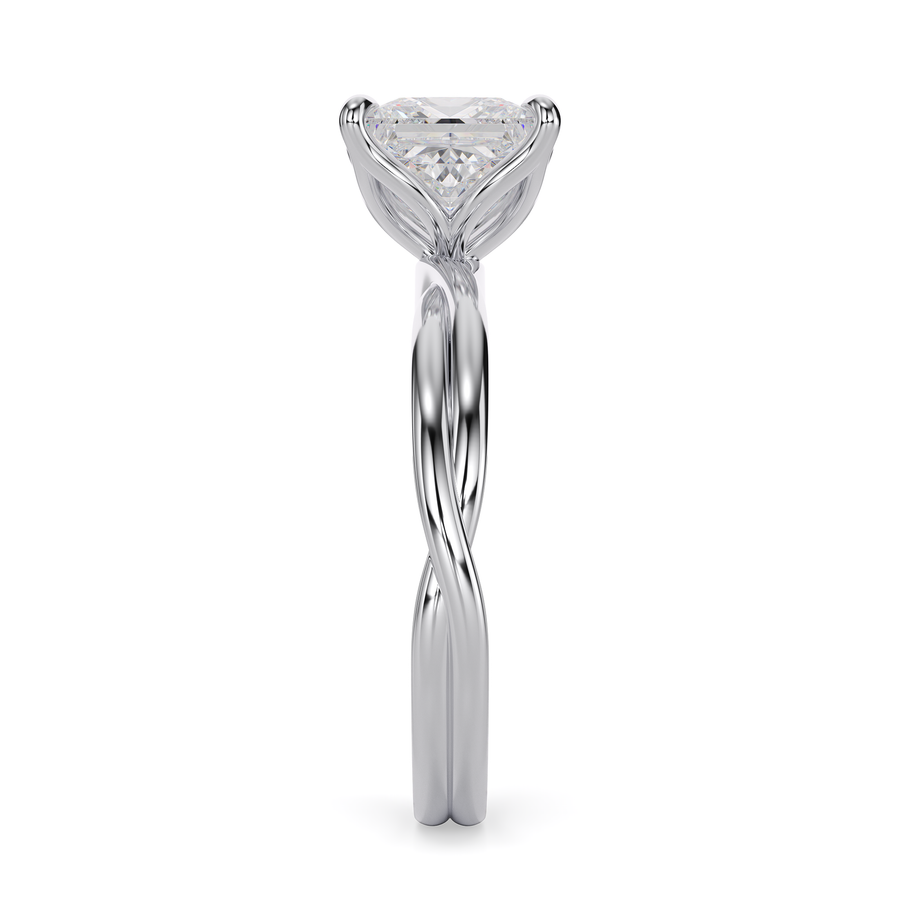 Load image into Gallery viewer, LUCCE Twisting Cushion Solitaire Diamond Engagement Ring with Petal Prongs in Gold or Platinum
