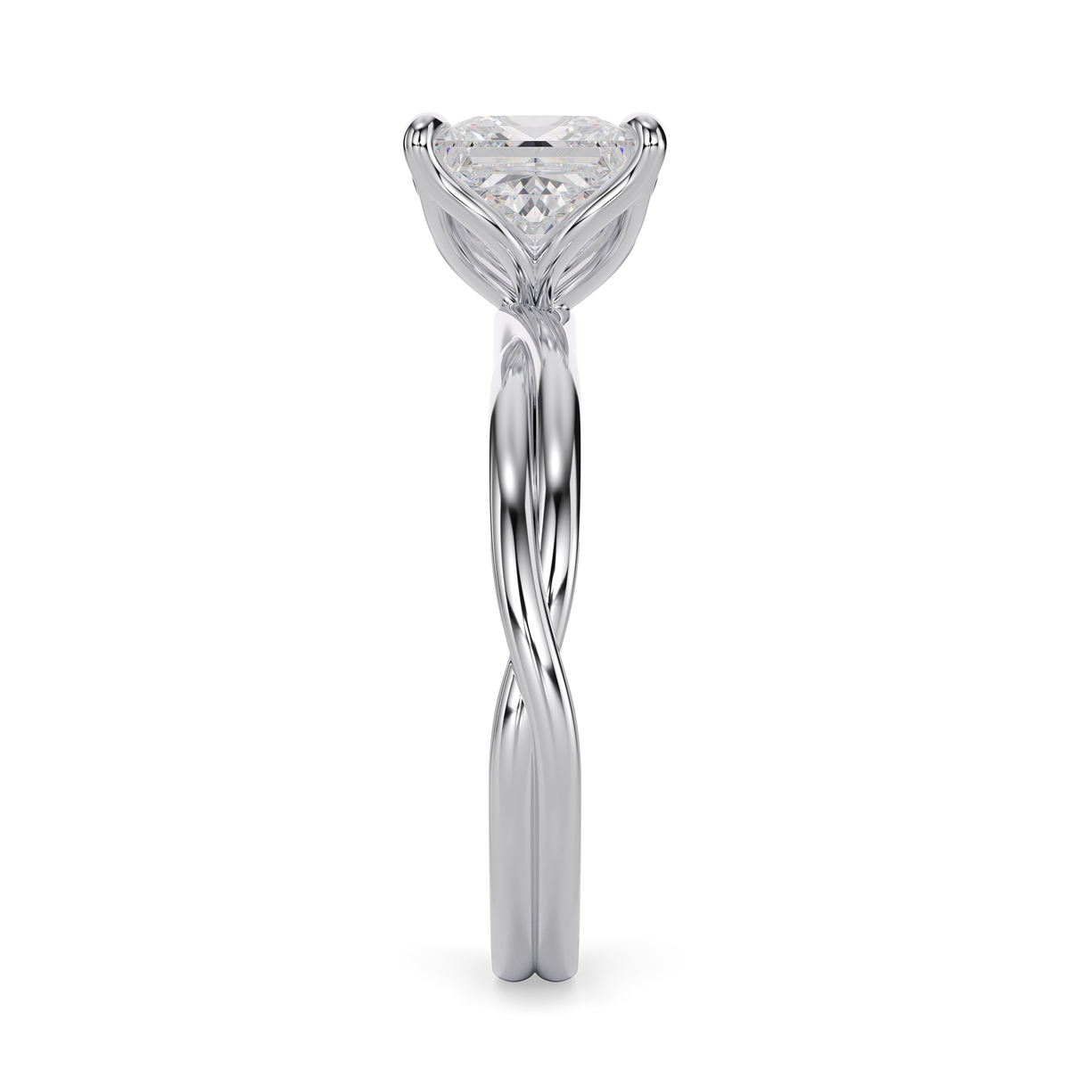 Load image into Gallery viewer, LUCCE Twisting Princess Solitaire Diamond Engagement Ring with Petal Prongs in Gold or Platinum
