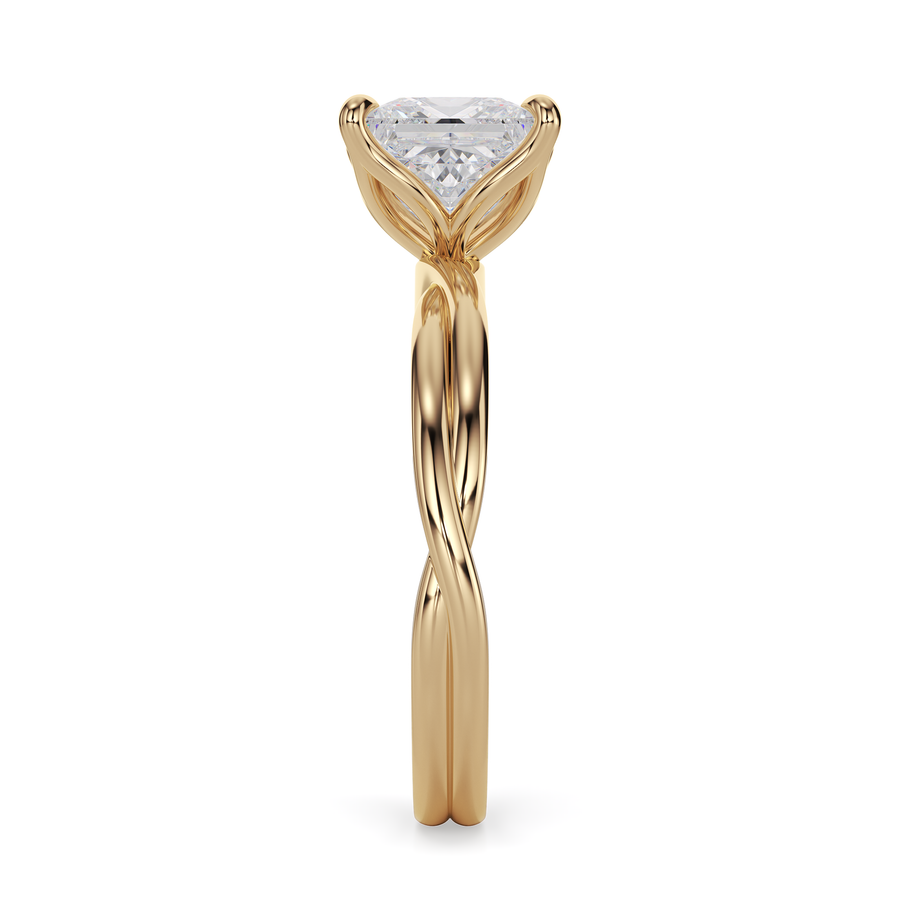 Load image into Gallery viewer, LUCCE Twisting Princess Solitaire Diamond Engagement Ring with Petal Prongs in Gold or Platinum
