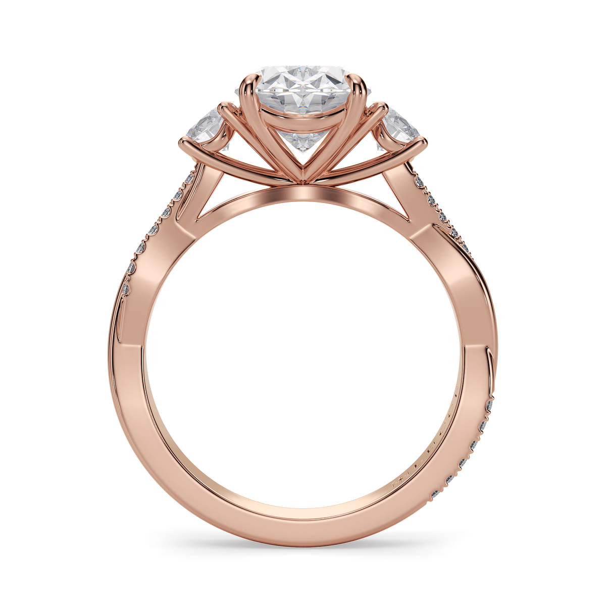 Load image into Gallery viewer, LUCCE Twisting Pavé Oval Trilogy  Diamond Engagement Ring with Petal Prongs in Gold or Platinum
