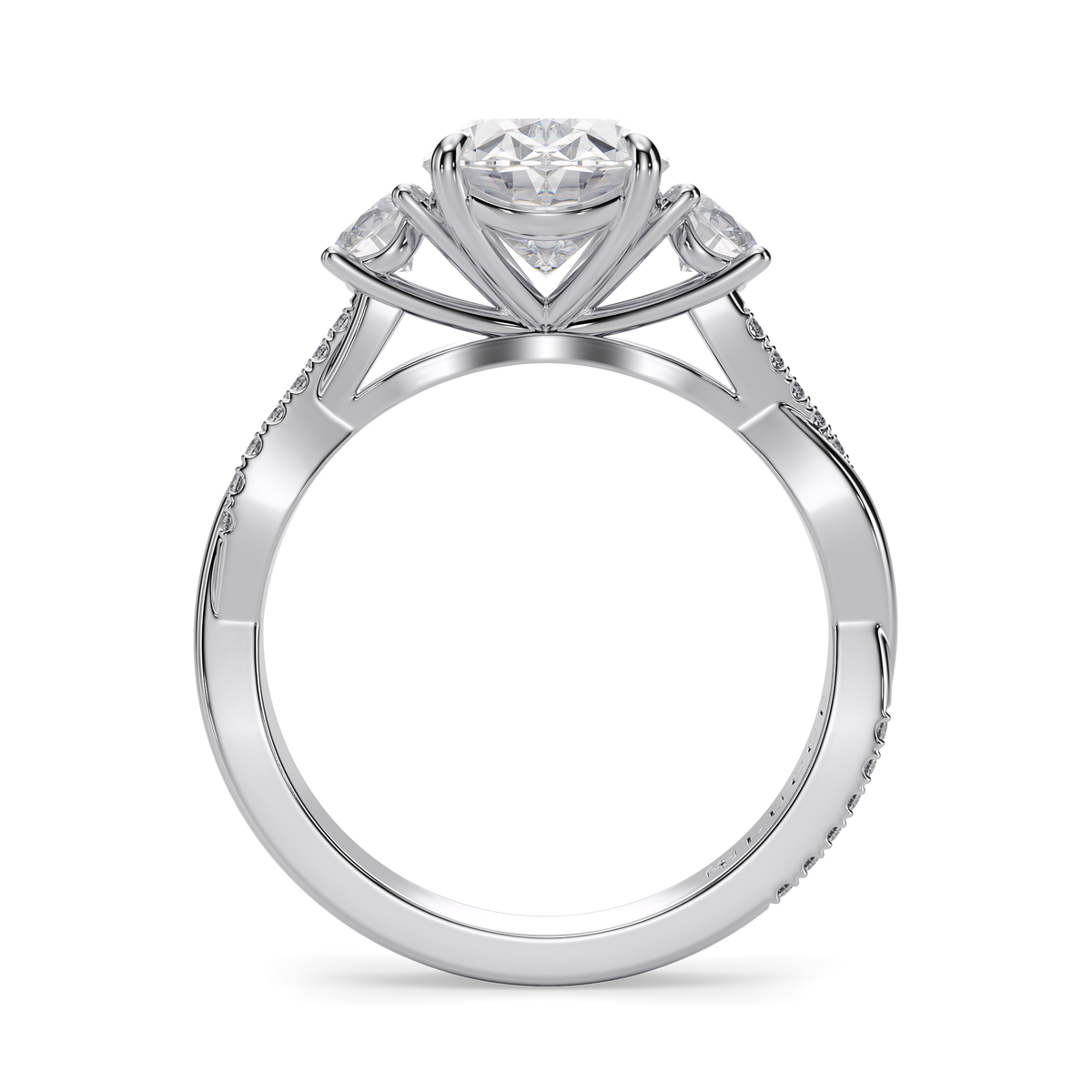 Load image into Gallery viewer, LUCCE Twisting Pavé Oval Trilogy  Diamond Engagement Ring with Petal Prongs in Gold or Platinum
