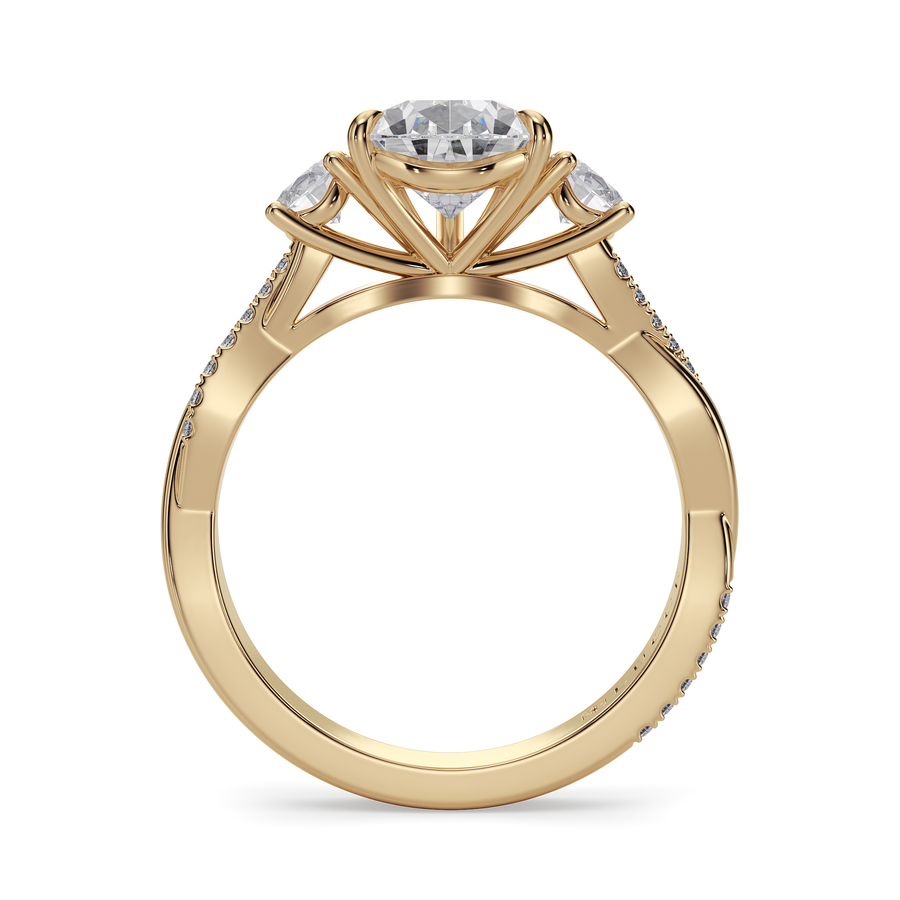 Load image into Gallery viewer, LUCCE Twisting Pear Pavé Trio Diamond Engagement Ring with Petal Prongs in Gold or Platinum
