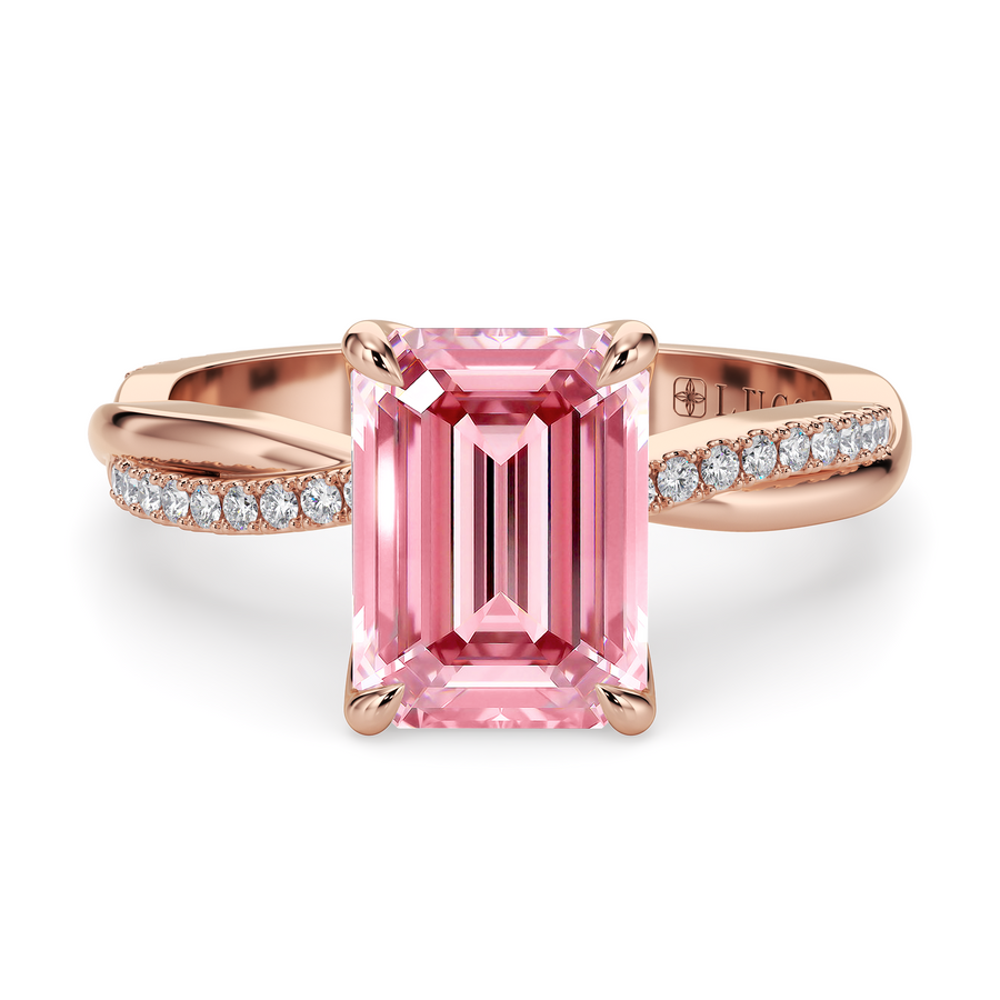 Load image into Gallery viewer, LUCCE Twisting Emerald Pavé Pink Diamond Engagement Ring with Petal Prongs in Gold or Platinum
