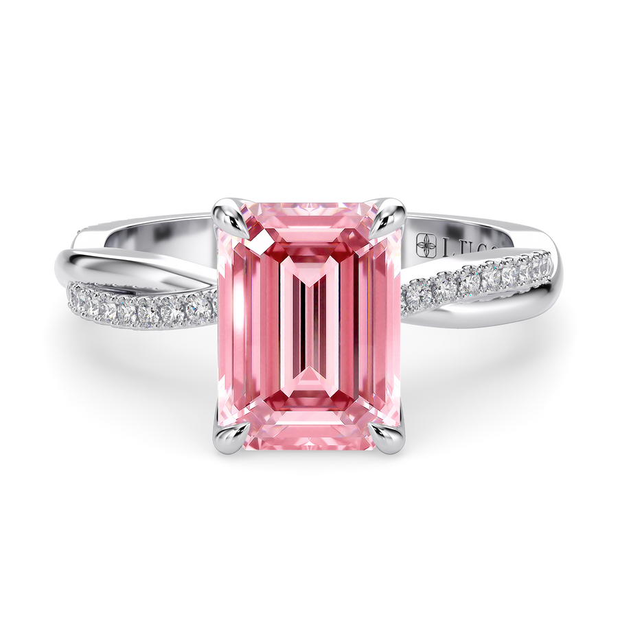 Load image into Gallery viewer, LUCCE Twisting Emerald Pavé Pink Diamond Engagement Ring with Petal Prongs in Gold or Platinum
