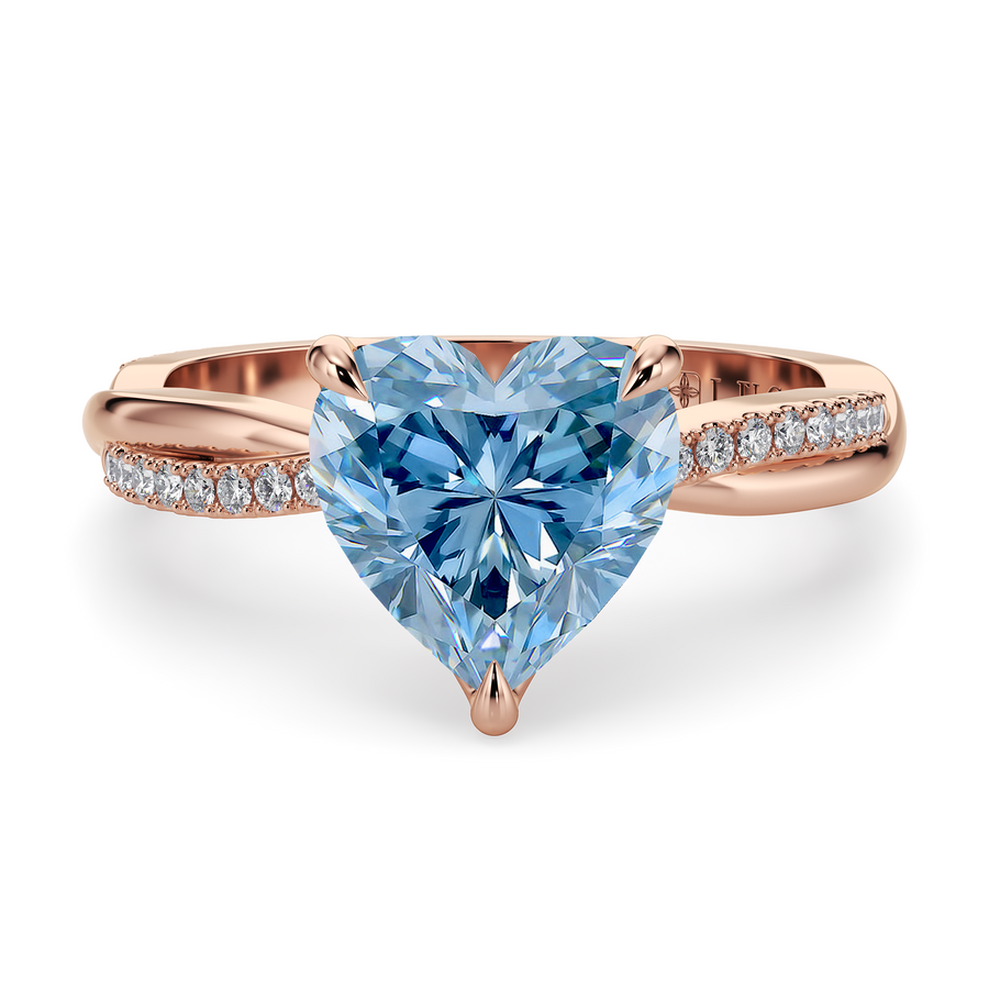 Load image into Gallery viewer, LUCCE Twisting Pavé Heart Blue Diamond Engagement Ring with Petal Prongs in Gold or Platinum
