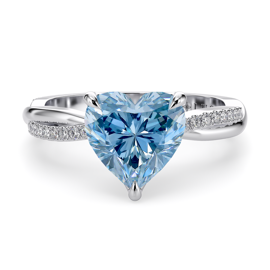Load image into Gallery viewer, LUCCE Twisting Pavé Heart Blue Diamond Engagement Ring with Petal Prongs in Gold or Platinum
