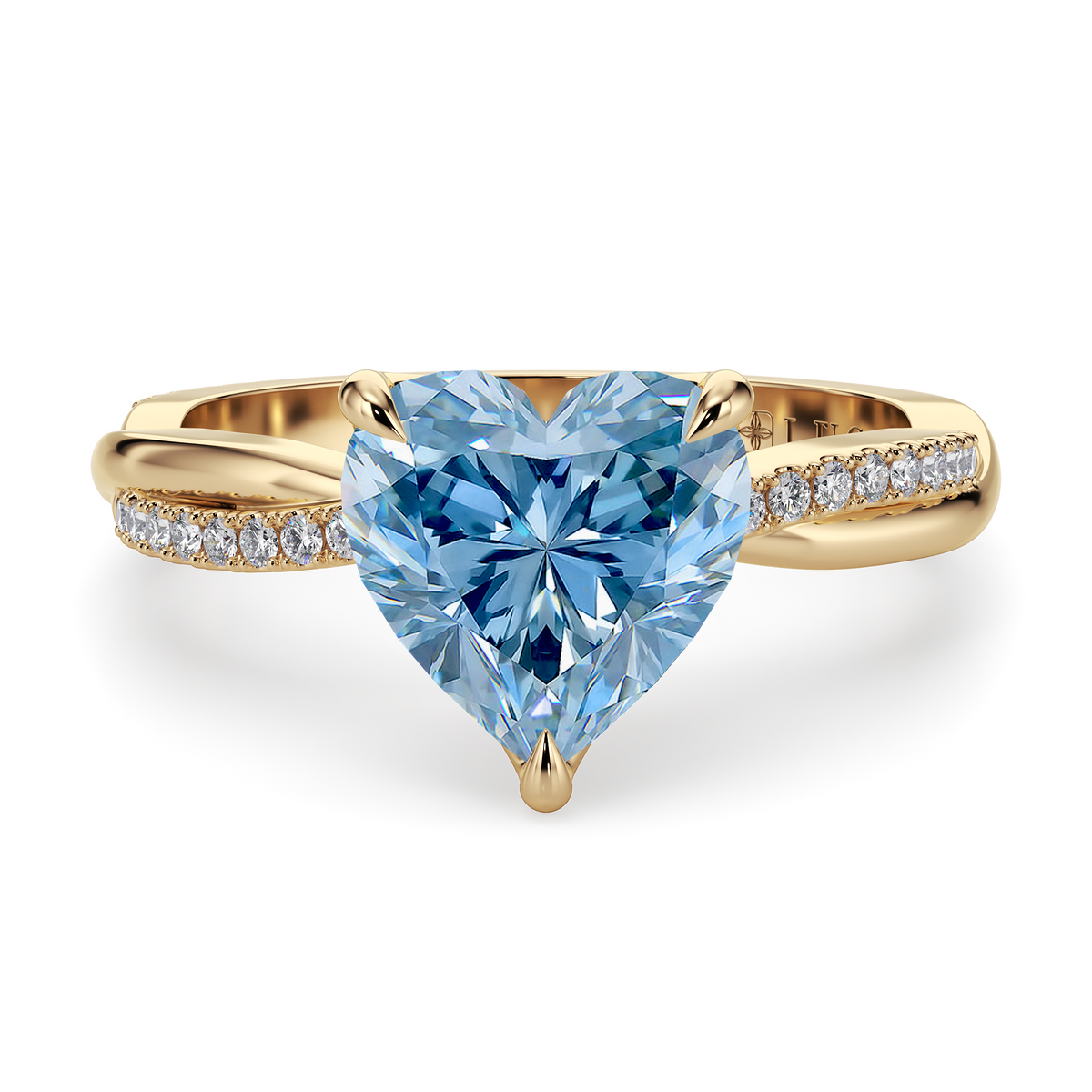 Load image into Gallery viewer, LUCCE Twisting Pavé Heart Blue Diamond Engagement Ring with Petal Prongs in Gold or Platinum
