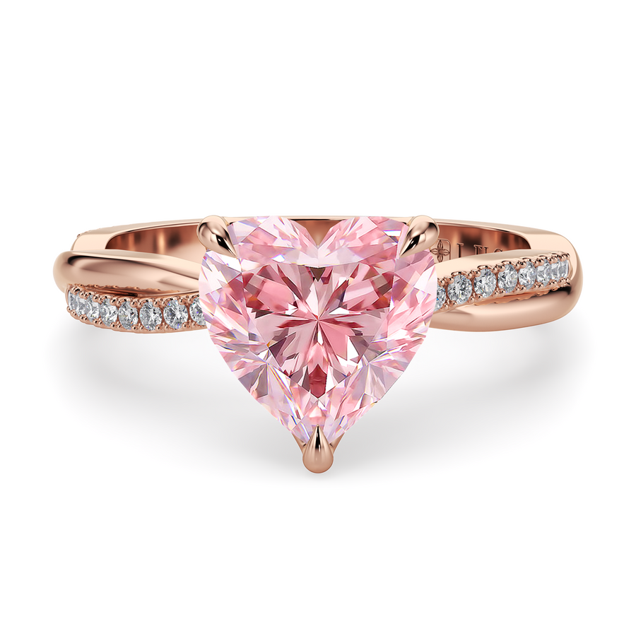 Load image into Gallery viewer, LUCCE Twisting Pavé Heart Pink Diamond Engagement Ring with Petal Prongs in Gold or Platinum
