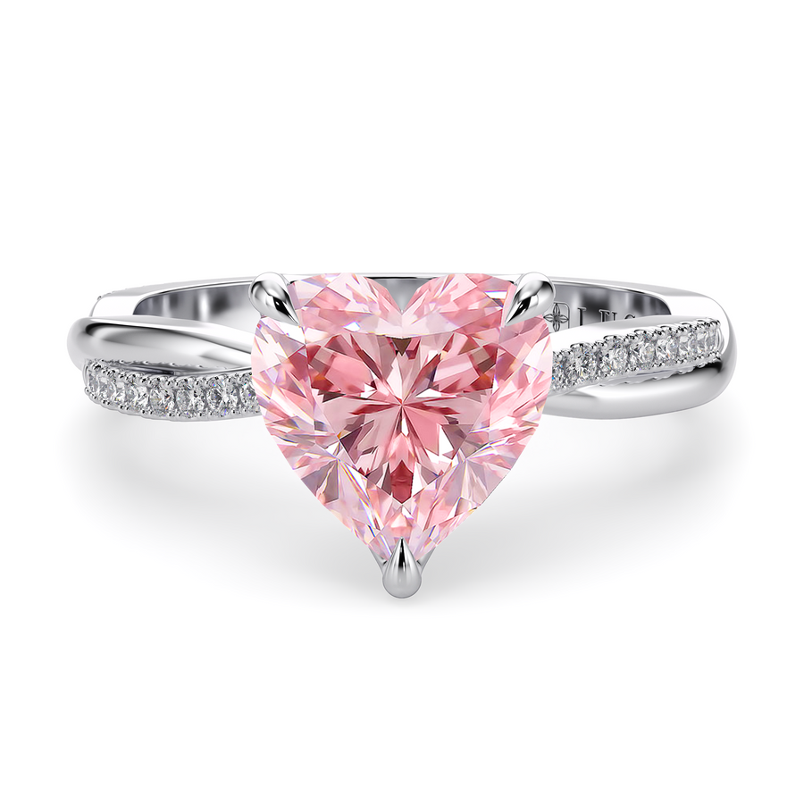 Load image into Gallery viewer, LUCCE Twisting Pavé Heart Pink Diamond Engagement Ring with Petal Prongs in Gold or Platinum
