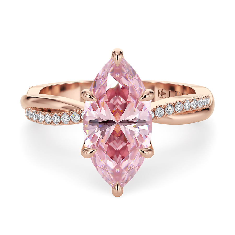 Load image into Gallery viewer, LUCCE Twisting Marquise Pavé Pink Diamond Engagement Ring with Petal Prongs in Gold or Platinum
