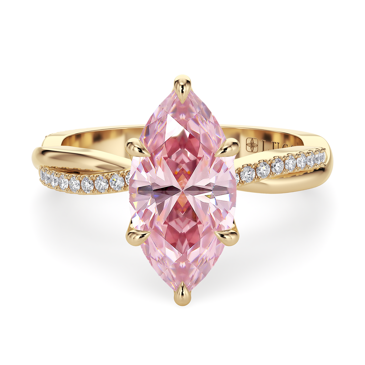 Load image into Gallery viewer, LUCCE Twisting Marquise Pavé Pink Diamond Engagement Ring with Petal Prongs in Gold or Platinum

