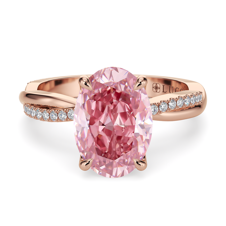 Load image into Gallery viewer, LUCCE Twisting Pavé Oval Pink  Diamond Engagement Ring with Petal Prongs in Gold or Platinum
