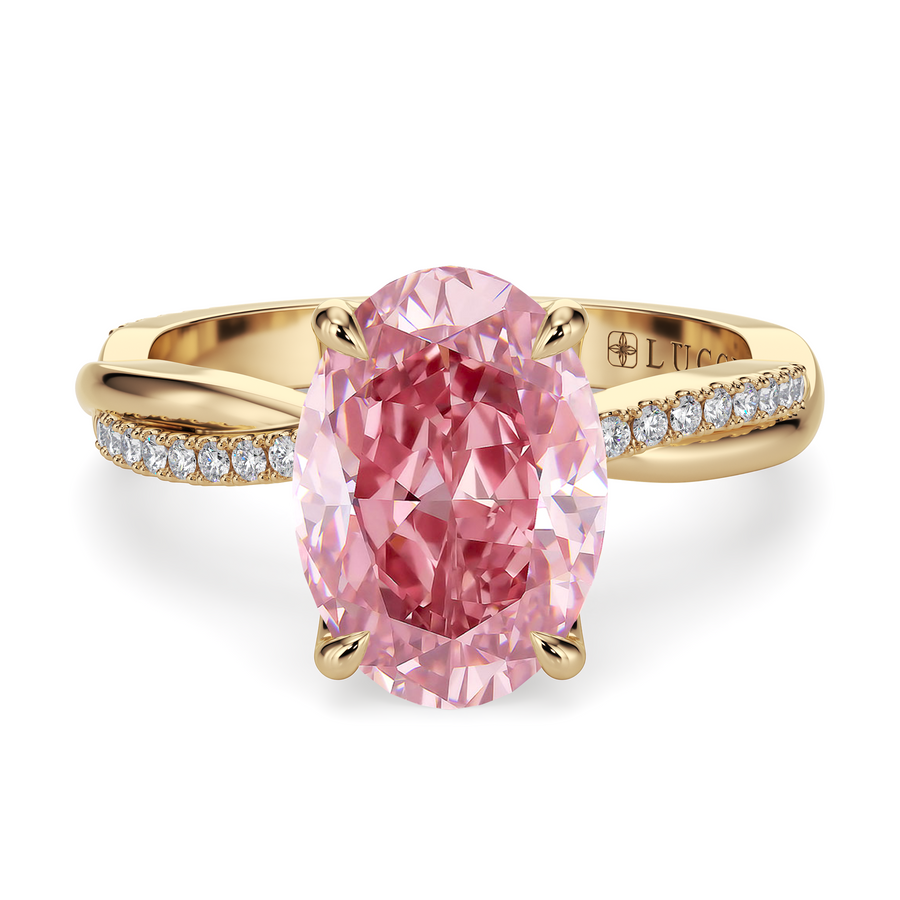 Load image into Gallery viewer, LUCCE Twisting Pavé Oval Pink  Diamond Engagement Ring with Petal Prongs in Gold or Platinum
