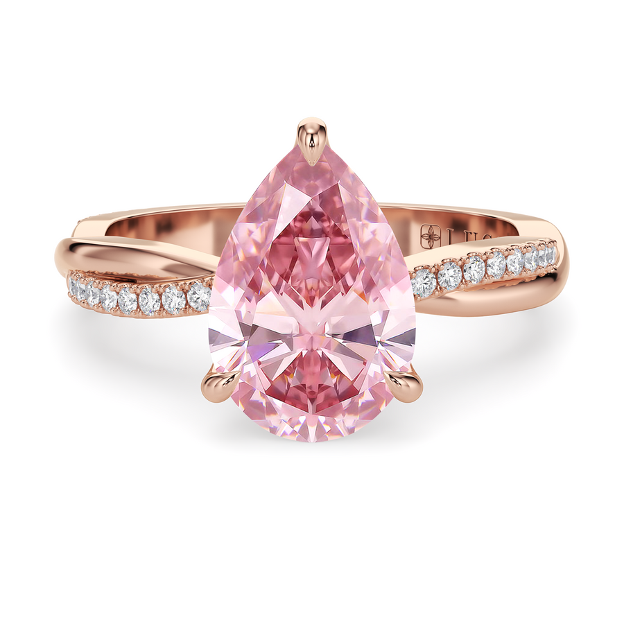 Load image into Gallery viewer, LUCCE Twisting Pear Pavé Pink Diamond Engagement Ring with Petal Prongs in Gold or Platinum
