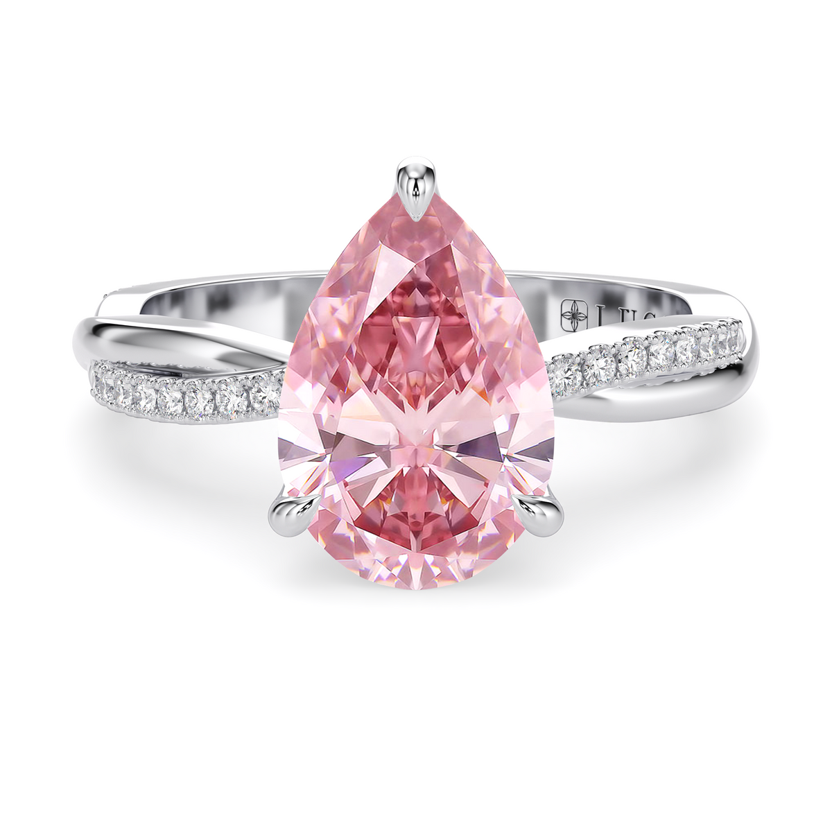 Load image into Gallery viewer, LUCCE Twisting Pear Pavé Pink Diamond Engagement Ring with Petal Prongs in Gold or Platinum
