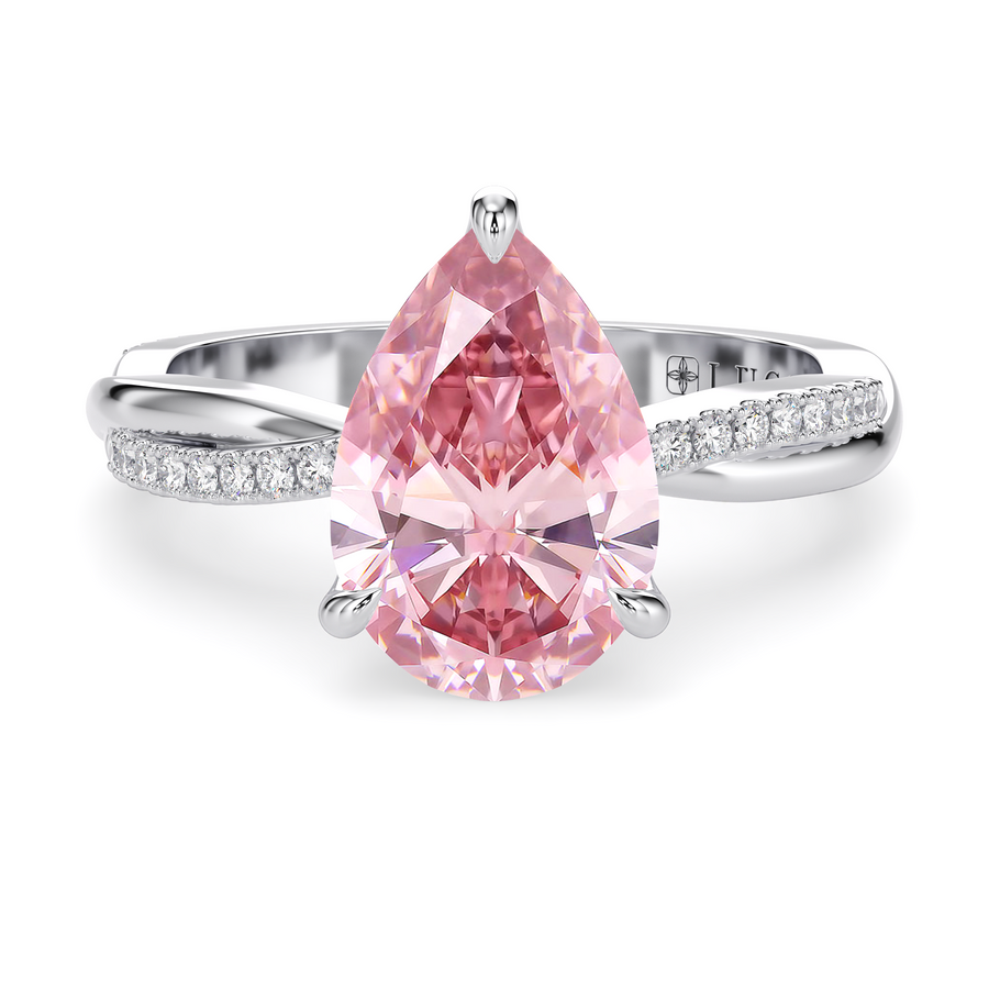 Load image into Gallery viewer, LUCCE Twisting Pear Pavé Pink Diamond Engagement Ring with Petal Prongs in Gold or Platinum
