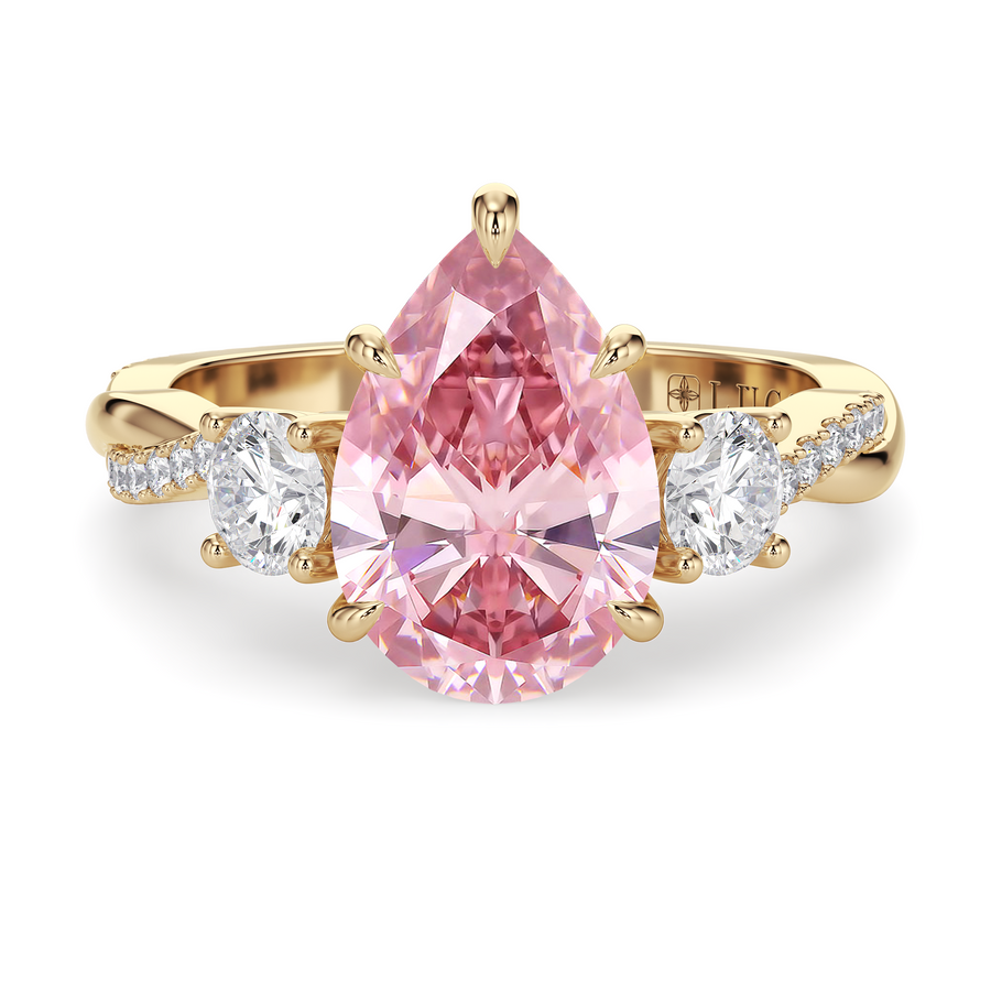 Load image into Gallery viewer, LUCCE Twisting Pear Pavé Trio Pink Diamond Engagement Ring with Petal Prongs in Gold or Platinum
