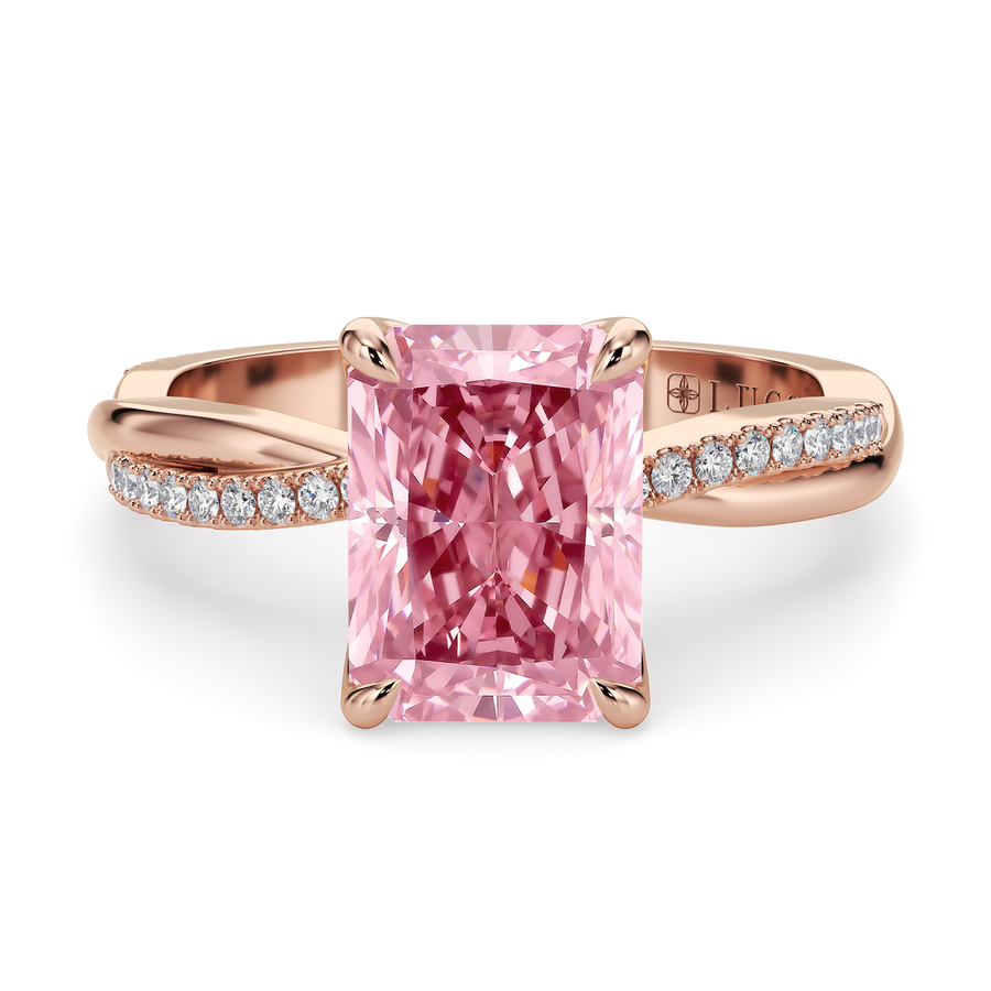 Load image into Gallery viewer, LUCCE Twisting Radiant Pave Pink Diamond Engagement Ring with Petal Prongs in Gold or Platinum
