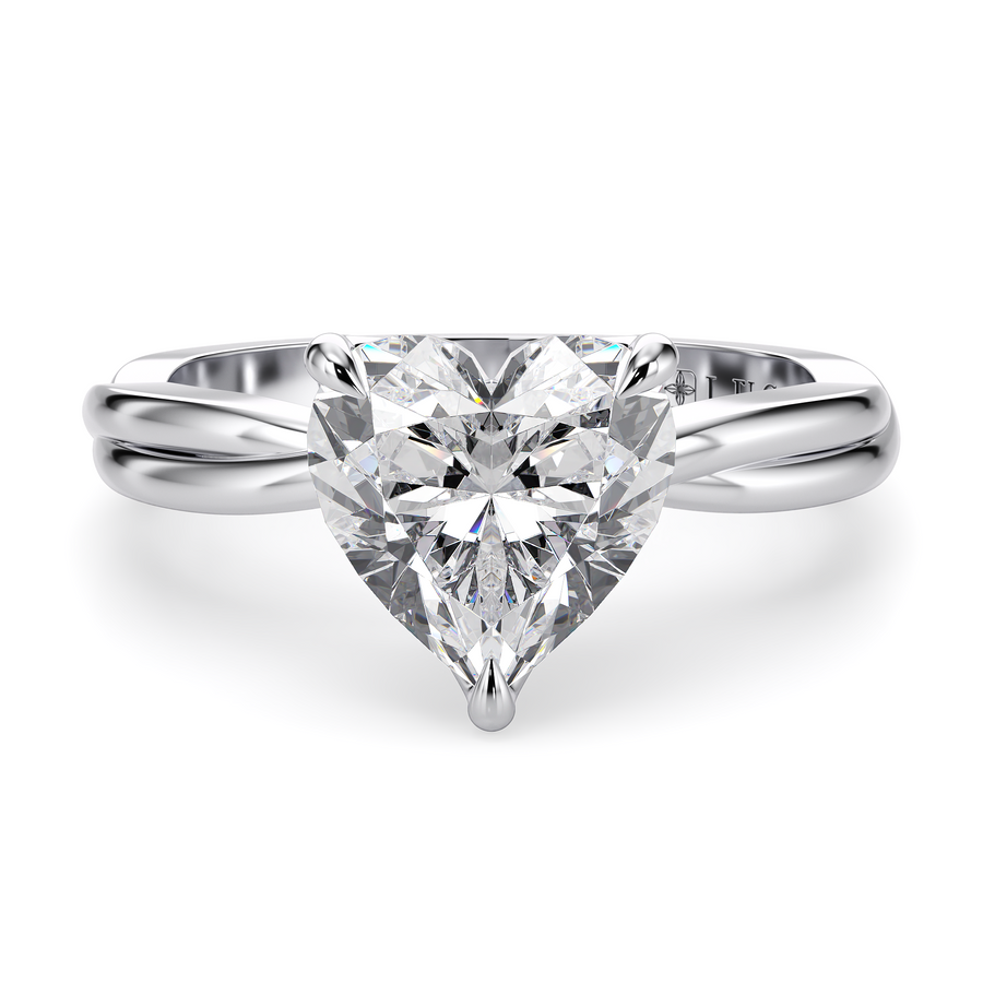 Load image into Gallery viewer, LUCCE Twisting Solitaire Heart Diamond Engagement Ring with Petal Prongs in Gold or Platinum
