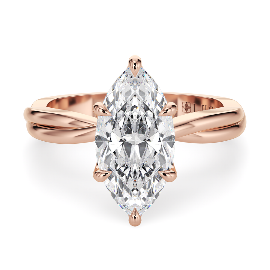 Load image into Gallery viewer, LUCCE Twisting Marquise Solitaire Diamond Engagement Ring with Petal Prongs in Gold or Platinum
