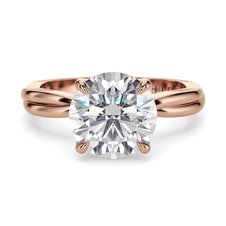 Load image into Gallery viewer, LUCCE Twisting Round Solitaire Diamond Engagement Ring with Petal Prongs in Gold or Platinum
