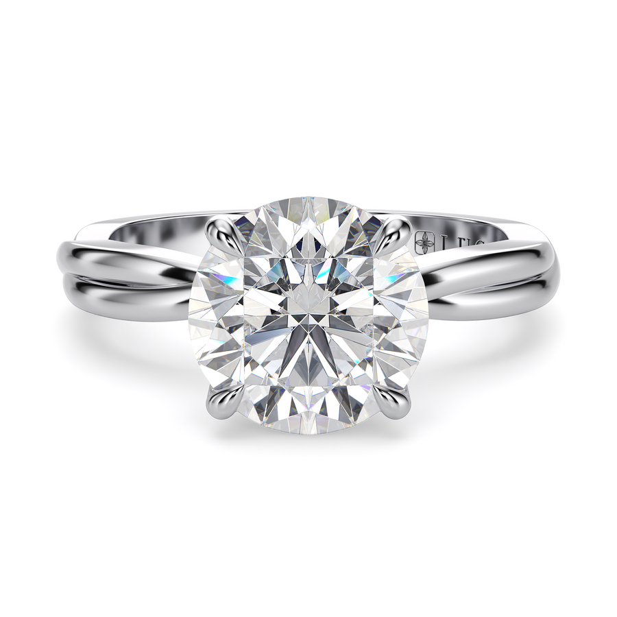 Load image into Gallery viewer, LUCCE Twisting Round Solitaire Diamond Engagement Ring with Petal Prongs in Gold or Platinum
