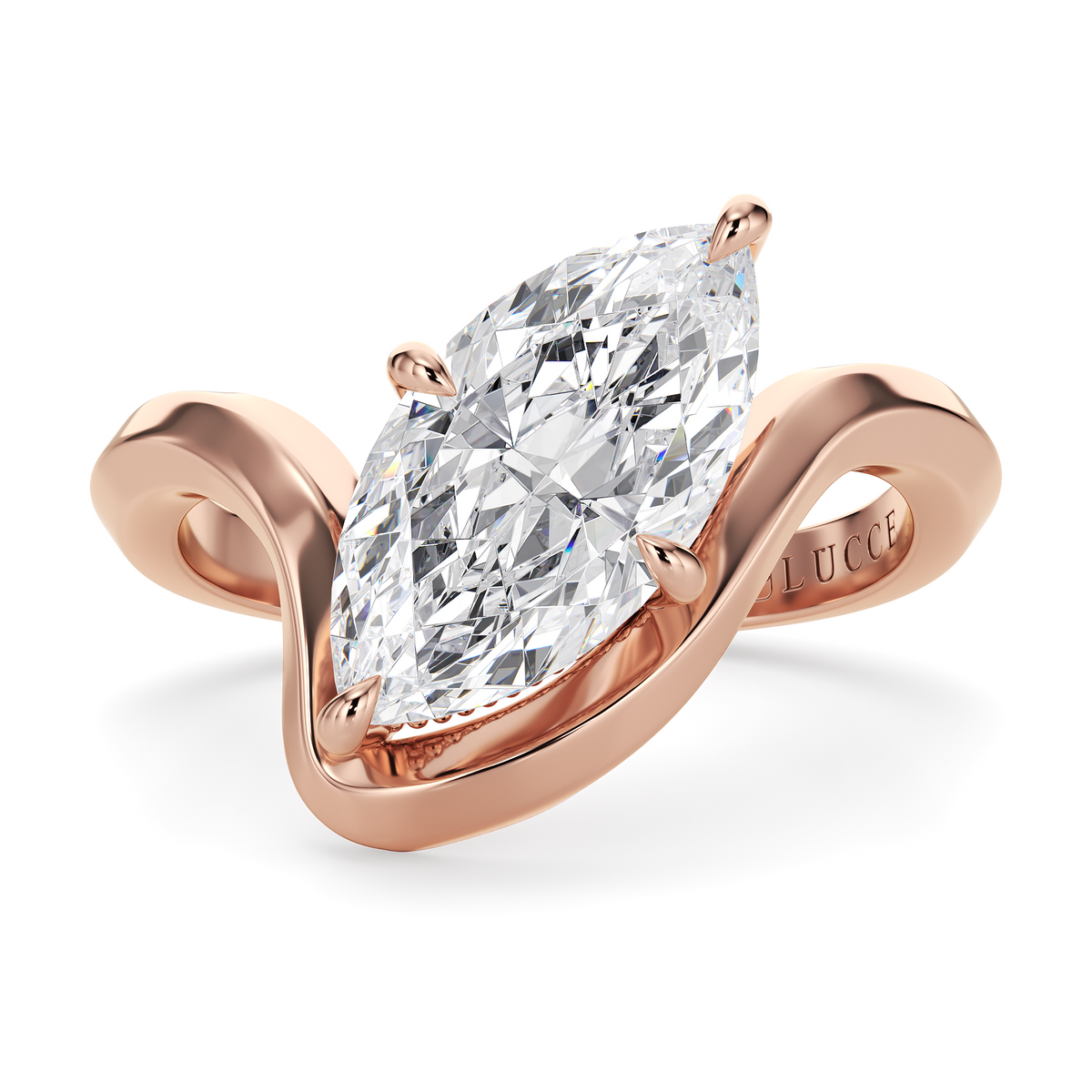 Load image into Gallery viewer, LUCCE Marquise Diamond Flowing Knife Edge Solitaire in Low Setting Engagement Statement Ring in Gold or Platinum 
